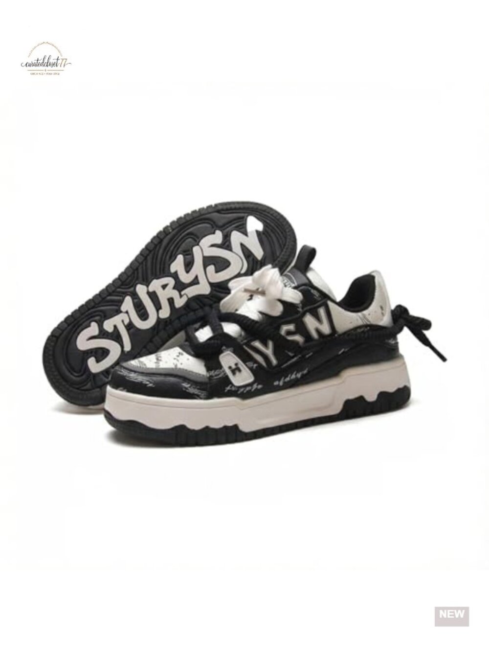 Unisex Leather Chunky Platform Sneakers Lace-Up Walking Skate Shoes
